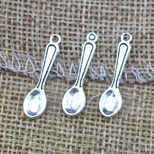 50 Pieces 6x23mm Antique Silver Color Kitchen Tool Spoon Charms Keychain DIY for Jewelry Making