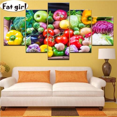 HD print 5D DIY diamond painting fruit and vegetable round square Restaurant kitchen decoration cross stitch mosaic embroidery