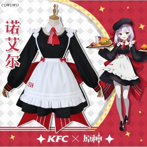 Anime! Genshin Impact Noelle KFC Linkage Clerk Suit Lovely Maid Dress Uniform Cosplay Costume Halloween Outfit Women 2021 NEW