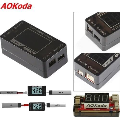 AOKoda AOK-041 1S Lipo/LiFe/LiHv Battery Tester Indicator Checker For JST MOLEX mCPX MCX Plug Connector Battery Voltage