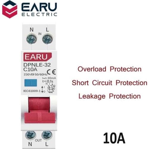 10A 18MM Mini 230V 50/60Hz RCBO 1P+N 6KA Residual Current Differential Automatic Circuit Breaker Over Current Leakage Protection