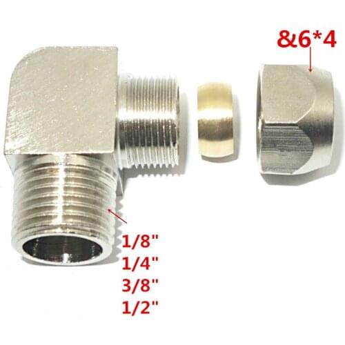 Free shipping copper fitting1/8",1/2" x 6mm High Quality elbow Ferrule Tube Pipe Fittings Threaded Male Connector, brass fitting