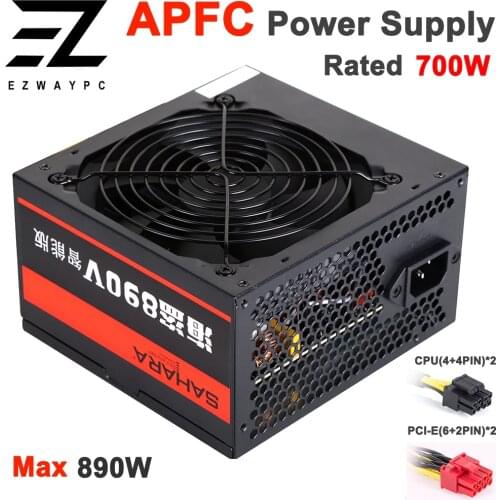 SAHARA ATX PC Power Supply 12V Max 890W Rated 700W Game Computer Server PSU 20/24PIN Mining PSU Supply Mining PC Source Bitcoin