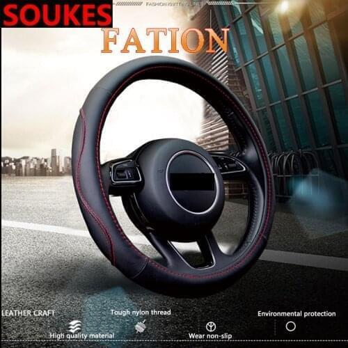 38CM Car Styling Genuine Leather Steering Wheel Cover For Skoda Octavia A5 A7 Kodiaq Superb 2 Rapid Fabia 1 Porsche 911 Cayenne