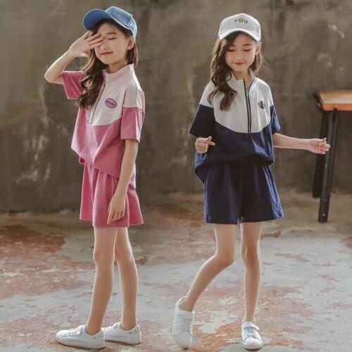2Pieces Kid Clothes Girls Set Fashion Short Sleeve T-shirt+Shorts Suit Summer Girl Uniforms School Girl Outfit For 3T-12 Year