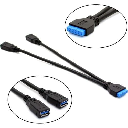 Dual 2 Port USB 3.0 A Type Female to 20 Pin Box Header Female Slot Adapter Cable for USB Ports Directly to Computer Motherboard