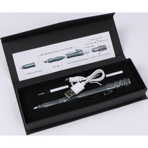 EDC Tool LED StrobeRechargeable Tactical pen Multi-function self-defense pen anti-wolf survival Tool Magnetic Control Switch