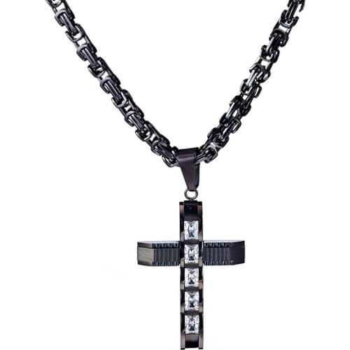 Fitness Stainless Steel Cool Black Cross Bling Crystal Pendant Heavy Mens Womens Necklace Jewelry Handmade 18-40''Hot Gift
