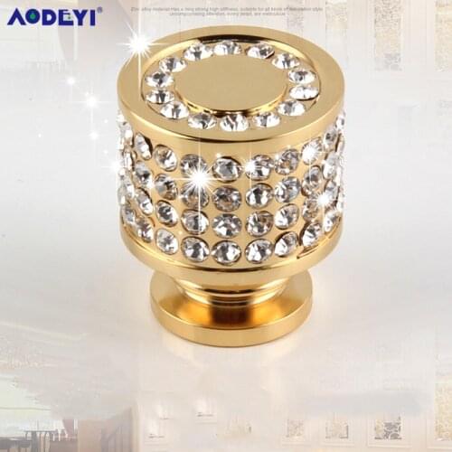 AODEYI Brass Cabinet and Drawer Knobs with Czech Crystal, 1 inch Diameter, Gold or Chrome For Choose with Installation Screws