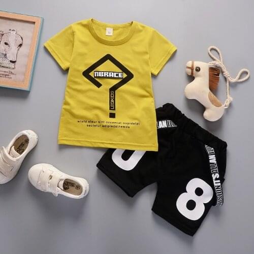 Summer Boys Cotton Short-Sleeved Clothes Sets Baby Letter Print T-Shirt + Pants Suit 2 Pieces Children Casual Wear Kids Outfit