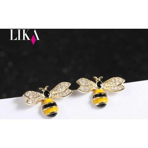 LIKA Cubic Zircon Cute Bee Stud Earrings S925 Silver Fresh Animal Ear Studs EARRINGS ANIMAL JEWELRY Accessories For Women Girl