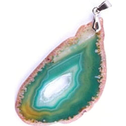 Trendy-beads Silver Plated Green Onyx Slice Geode Irregular Shape Pendant Fashion Jewelry