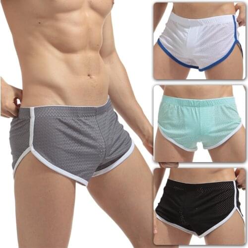 Men Boxer Loose 4 pcs Mesh Breathabl Sexy Underwear U Convex Design Homme Trunks Transparent Mens Shorts
