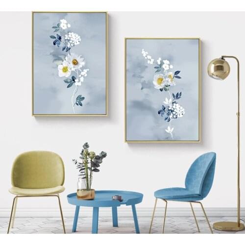 White Flowers Home Decoration Picture Wall Art Canvas Oil Painting Nordic Posters and Prints Wall Pictures Decor for Living Room