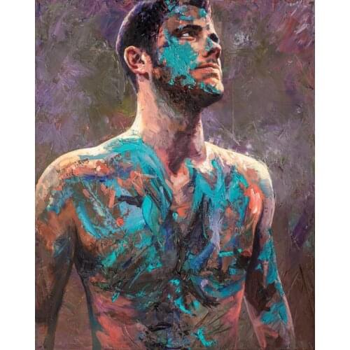 ORIGINAL -NUD ART nude man male art CANVAS art --32 inches ARTIST TOP ART OIL painting-100% Handpainted work free shipping cost
