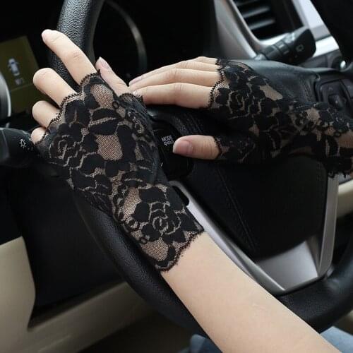 Summer Womens Lace Sunscreen Gloves Half-finger Thin Section Breathable Icy Scar Covering Tattoo Driving Riding
