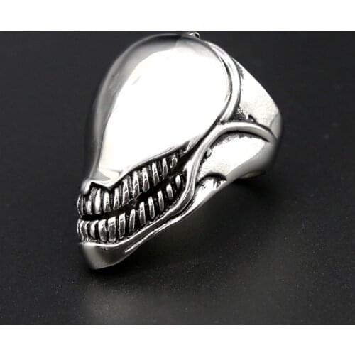 Polished Alien Predator Punk Rings Men Women Stainless Steel Alien Warrior Ring With Box Can Be Opened Ring Punk Biker Jewelry