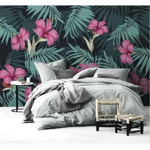 Custom 3d Flower Wallpaper Tropical Plant Palm Leaves Photo Wall Mural Embossed Canvas for Sofa TV Background Study Room Decor