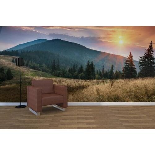 Custom 3D Photo Wallpaper Sticker Sunset Mountain Wall Decal Vinyl Wall Stickers Wall Decorations Living Room Poster Mural