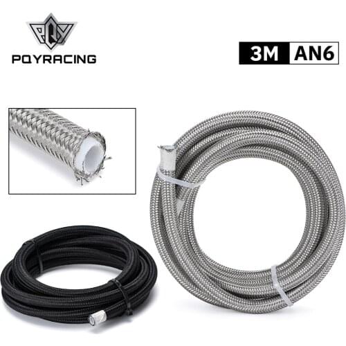 PQY 10FT/3Meter 6AN PTFE E85 Stainless Steel Braided Fuel Hose Ethanol Compatible Oil Injection Line Hose ID: 0.315"/8mm PQY7712