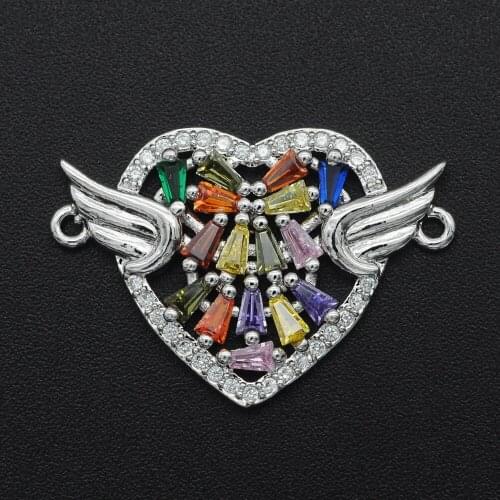19x27mm 100% CZ Zircon DIY Jewelry Rainbow Heart Connectors Charm Wholesale Fashion Jewelry Accessories Factory Sale
