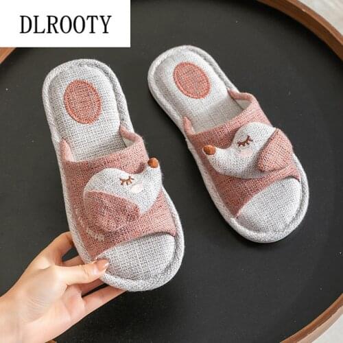 Men Women Slippers Shoes Flip Flops Spring Autumn Fashion Cartoon Dog Flat Platform Breathable Hemp Non-slip Home Slides Casual