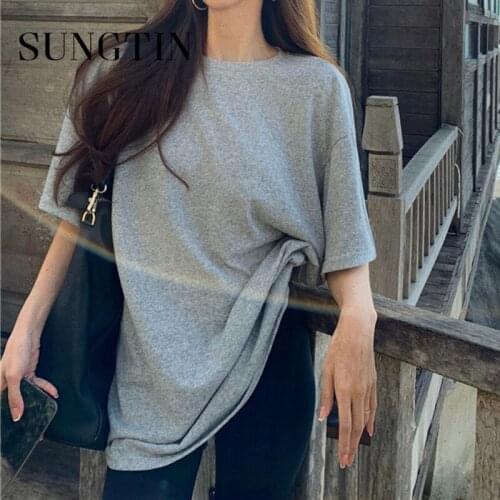 Sungtin Black Loose Korean Short Women 3 Colors Oversized T Shirt Regular Boyfriend Casual 2021 Soft Solid Summer Short Sleeve