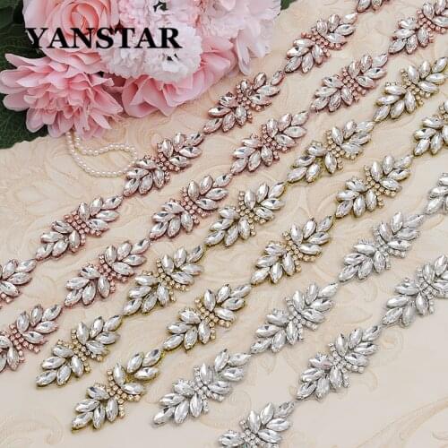 YANSTAR 5 Yards Rhinestone Appliques Trim For Wedding Dress Belts Rose Gold Crystal Accessory YS897
