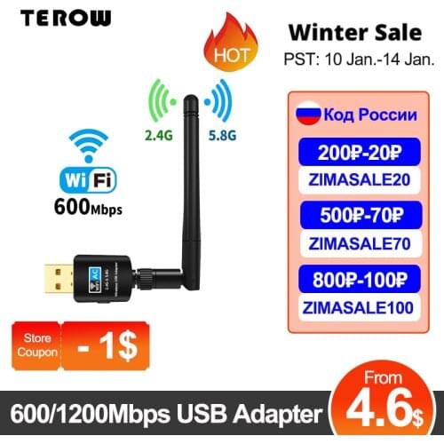 TEROW USB Wifi Adapter 600Mbps 2.4GHz+5.8GHz Wifi Receiver 1300Mbps Network Card USB2.0 wi-fi High Speed Antenna Wifi Adapter