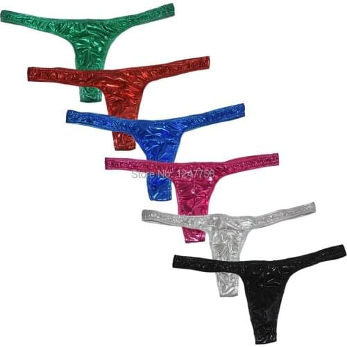 Fashion Men Underwear Male Stretchy G-string Pants Shiny Leather Like T-back Thong