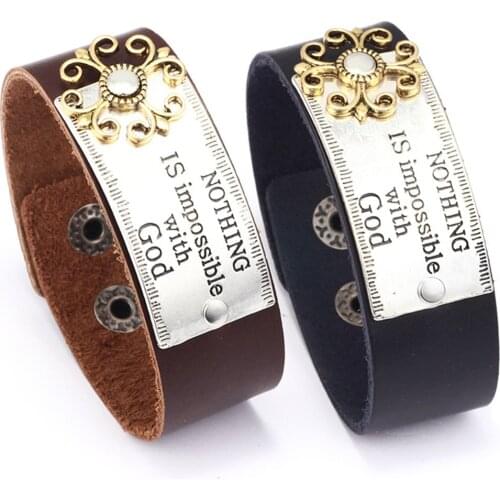 Vintage Punk Black Punk Handmade Wide Real Leather Men Bracelets Women Vintage Cuff Bangle Male Homme Jewelry Accessories