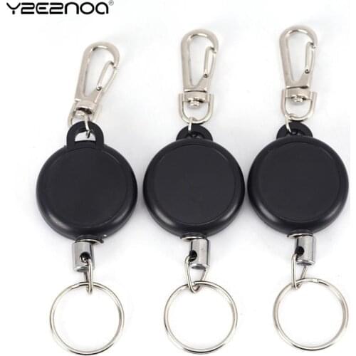 Retractable Recoil Keychain 60cm Black Wire Rope Badge Reel Anti Lost Yoyo Ski Pass ID Card Holder Key Ring Keyring Steel Cord