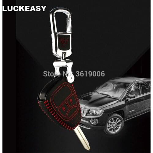 LUCKEASY High Quality leather remote key Case Cover Holder For Jeep Compass Patriot Wrangler