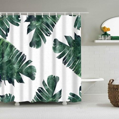 Plant Tropical Banana Leaf Shower Curtain Fashion Bath Accessories with 12 Hooks Waterproof Polyester Fabric Bathroom Decor