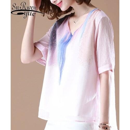 Fashion Women Tops And Blouses 2021 Ladies Tops Short Sleeve Shirt Chiffon Blouse Shirt Plus Size 4XL Shirts Blouse 4169 50