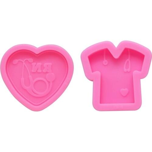 13MC Shiny Glossy Doctor Stethoscope Love Heart Shape Keychain Pendant Silicone Mould DIY Craft Tool Crystal Epoxy Resin Mold