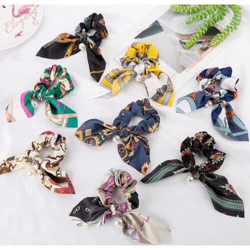 14styles Chiffon Bowknot Elastic Hair Bands For Women Girls Pearl Scrunchies Headband Hair Ties Ponytail Holder Hair Accessories
