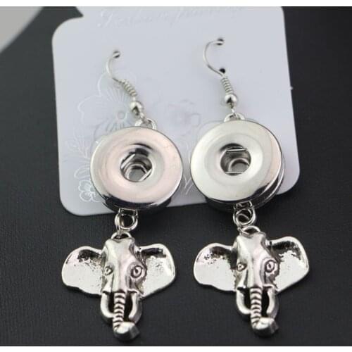 19styles to choose! Diy Snap Jewelry Fashion Women Metal 18mm Snap Buttons Elephant Dangle Earrings Jewelry For Girls NER015