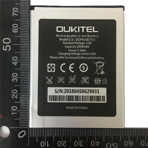 2pcs/lot Oukitel C3 Battery Original 2000mAh Backup Battery Replacement For Oukitel C3 Mobile Phone