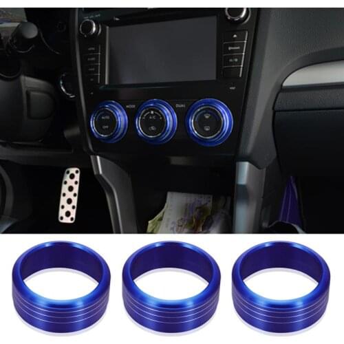 3pcs Red Anodized Aluminum AC Climate Control Knob Ring Covers For 2013-2015 Subaru WRX STI Impreza Forester XV Crosstrek (Blue)