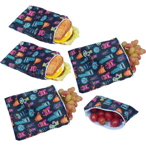 5pcs Reusable Food Storage Snack Bag Leakproof Freezer Sandwich Lunch Bread Bags for Food Storage