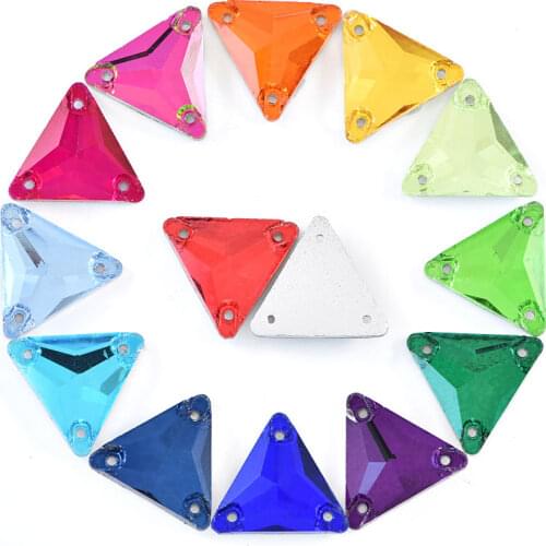 30PCS 16mm Tri-angle Crystal Glass Sew On Rhinestones Colorful Sew On Rhinestones стразы Sewing Rhinestones Wedding Dress B3759