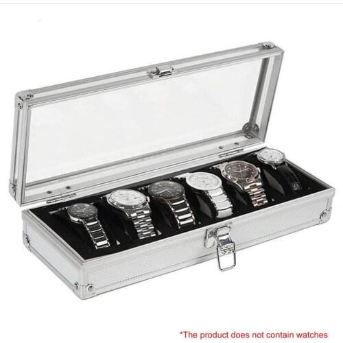 6/12 Grids Slots Aluminium Watches Box Jewelry Display Storage Square Case Suede Inside Container Watch Casket