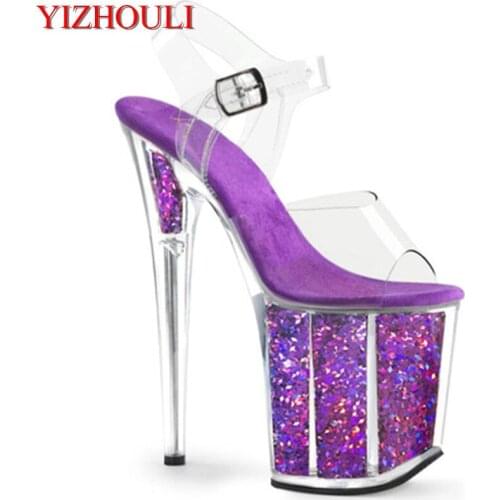 8 inch, summer sandals, purple shiny crystal soles for parties and nightclubs, 20 cm heels for models, dancing shoes