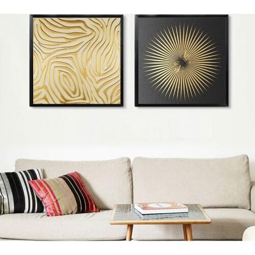 Abstract Gold Black White Modern Square Texture Canvas Painting Posters And Prints Home Decor Wall Art Pictures For Living Room