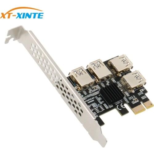 XT-XINTE PCI-Express 1 to 4 Slot PCIe 1x to 16x Riser Card Mining PCIE USB3.0 Ports Adapter Multiplier for BTC Bitcoin Miner