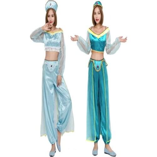 Adult Arabian princess dress Indian dancer dress two-color sexy belly dance dress Jasmine cosplay costume