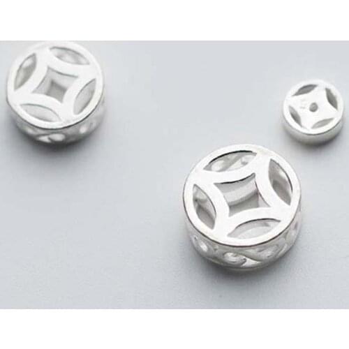 925 Sterling Silver Vintage Auspicious Ancient Coins Beads 7mm 11mm 13mm Hollow Out Silver Round Spacer Beads DIY Jewelry Make