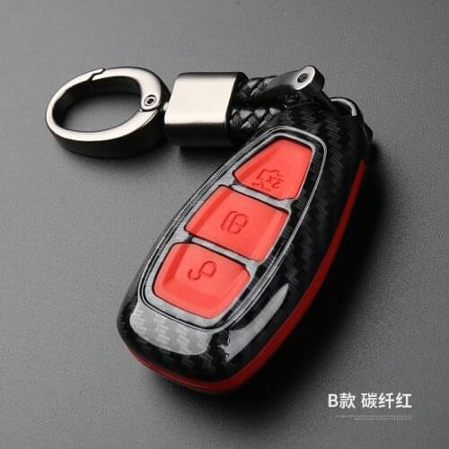 Carbon Fiber Key Remote Key Fob Case Cover Keychain for Ford Fiesta Focus 3 4 MK3 MK4 Mondeo Ecosport Kuga Focus ST