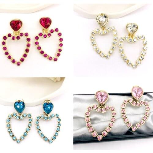 CSxjd 2021 New Retro evening dress Heart-shaped crystal exaggerated earrings without pierced ears
